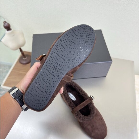 Alaïa Brown Shearling Ballet Flats | Harrods US Alaia Chocolate Shearling Loafers